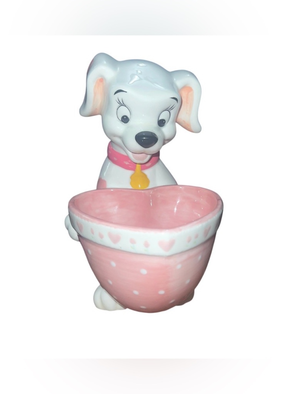 Disney White and Pink Ceramic Puppy Heart Trinket Bowl
